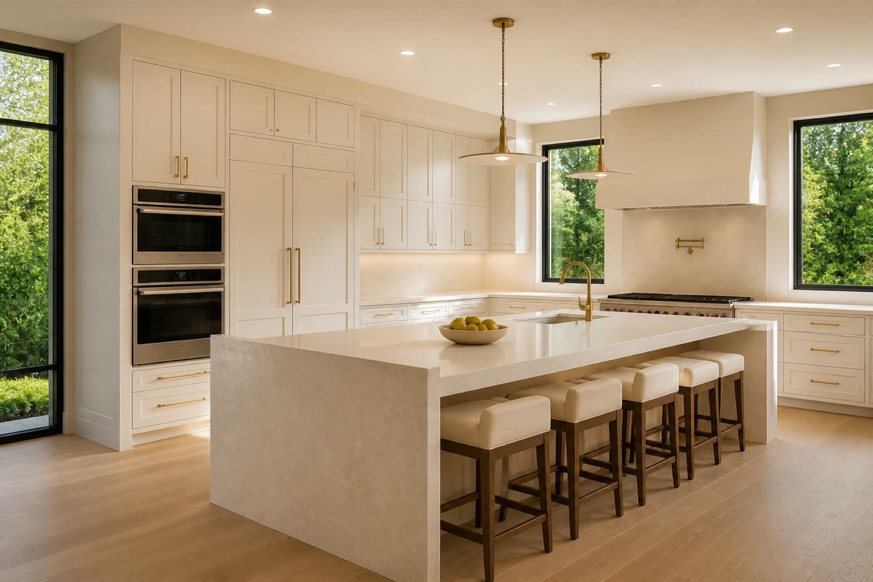 Family kitchen with oversized island in Pinecrest